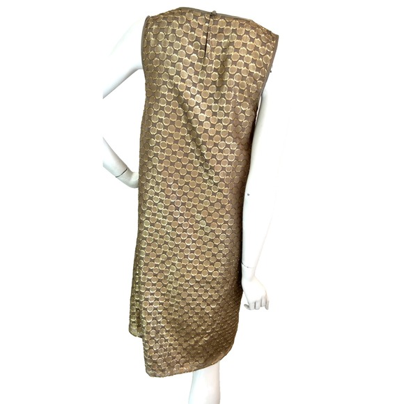Erin Featherston Gold Sheath Dress Size 4 Small Metallic Circle Sleeveless NEW - Picture 3 of 9